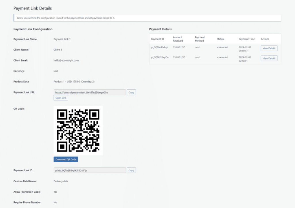 Create payment link with qr code